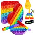 Push Bubble Pop It Fidget Toy, (Square, Round, Heart, Hexagon Rainbow) For Kids - E10900. 