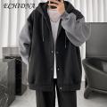 ECHIDNA Couple Coat Single Breasted Drawstring Hood Sweatshirt Coat. 