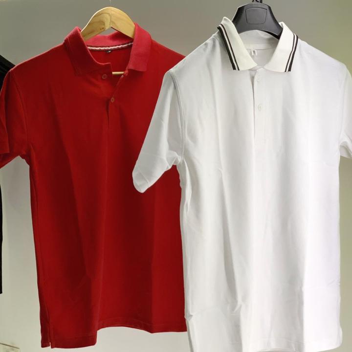 2 Polo shirts White and Red Color Pack of 2 Men's Polo T-Shirt with Collar - Slim Fit Cotton Polo T-shirt for Men Combo
