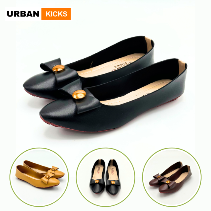 Pumps For Women Mehroon, Yellow, Black Ladies Pumps, Ultra Soft Cushioning just Like Feather, Minimalist Bow Style With Golden Dot Design Essential For Every Day Use - University/College Girls, Office Wear, Casual wear - Urban Kicks