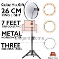 7 Feet Tripod Stand with 26 CM Selfie Ring Light & Mobile Phone Holder for Tiktok Videos Best Quality Metal Tripod Tiktok Light - Photography Kit. 