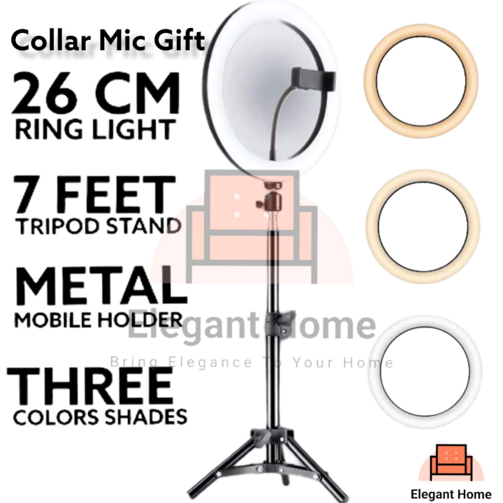 26cm Ring Light With Mobile Holder With 7Feet Tripod Stand in Three Different Mode Light 26CM/36CM Selfie LED Ring Light with 7ft Tripod Stand Mobile Phone Holder 26 CM ringlight 7 feet tripod stand 3 Modes RingLight Vlogging Light  Phone Photography
