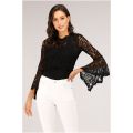Mantra Black Lace Top With Flared Sleeves For Women - 54496WTB. 
