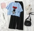 Summer  Crop Top T-shirt and Flapper Trouser Night Suit Set for Women and Girls. 