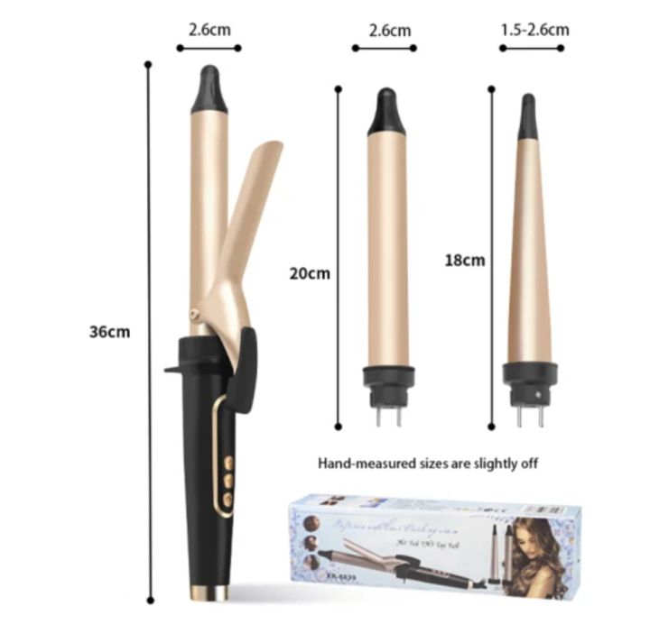 3 in 1 / Professional Hair Curling Iron Tong  Professional Hair Curler-Digital temperature control Long Rods easy grip fast results
