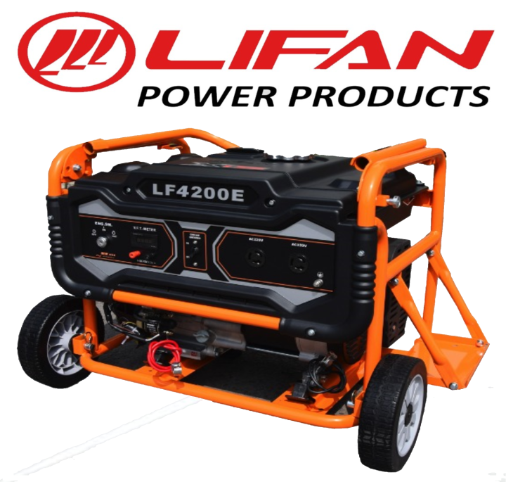 LIFAN Generator 6 kw / 7.5 kVA - LF7200E - Self Start Petrol n Gas Generator - with Big Battery , External Battery Frame & Wheels Kit
