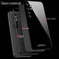 Biruiqu For Xiaomi Mi Note 10 Lite Shockproof Tempered Glass Back Soft Silicone Edge Black Case Cover Casing. 