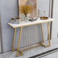 New Console Table in Golden Finish with Laminated Marbel Effect Wood Top For Living Room, Hallway & Entryway Table. 