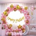 65 pc Pastel Pink Birthday balloon Decoration Kit Pink Gold Balloons Combo with Birthday Banner, balloon Arch stirp, Glue Dot, Balloon Pump for girls Birthday Decorations. 