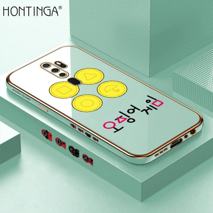 Hontinga for OPPO A5 2020 Back Cover（Free Lanyard）Luxury 6D Plating Cartoon Popular Game Side Pattern Case Soft Silicone Square Mobile Cover