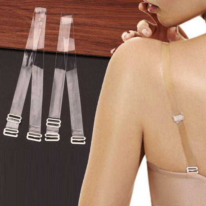 Pair of Invisible Metal Buckle Transparent Bra Straps Elastic Silicone Adjustable Shoulder Bra Strap for Bras for Girls Anti-Slip Women for off-Neck Underwear Accessories