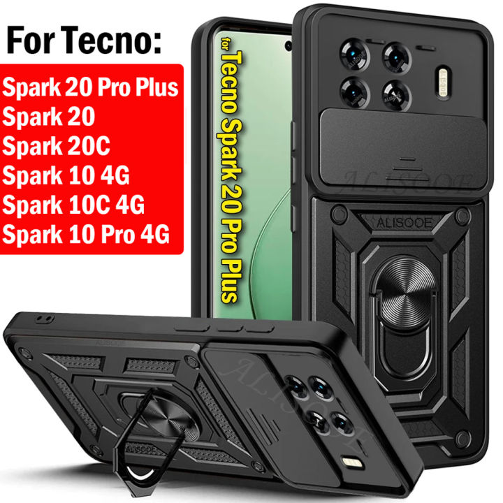 Armor Funda for Tecno Spark 20C 20 Pro Plus 10 10C 4G Case Slide Camera Protection Ring Stand Cover for Tecno Spark 20 Pro+ Capa