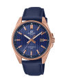 Casio Edifice Mens Rose Gold Stainless Steel Case Round Analog Date Blue Tough Leather Band Watch-EFV-150CL-2AVUDF. 