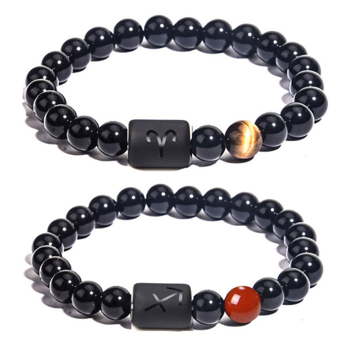 Twelve Constellation Elastic Bracelet Men's Tigereye Agate Mixed Colorful Beads Bracelet