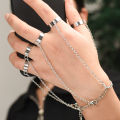 ( Pack of 1) Punk Geometric Silver Color Chain Wrist Bracelet for Men Five Finger Ring Charm Set Fashion Jewelry. 