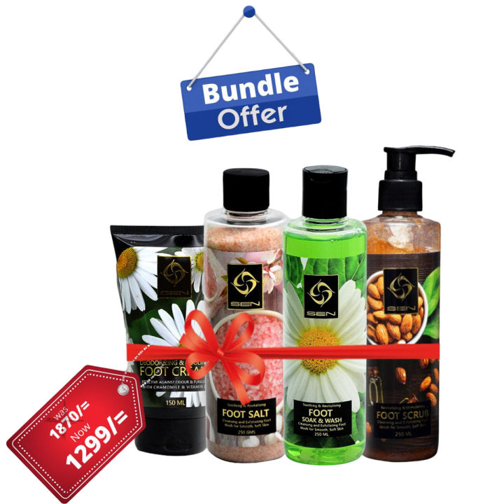 TREAT FOR FEET DEAL 01| Sen Almond Foot Scrub 250ml+ Sen Foot Salt 250gm+ Sen Foot Soak & Wash 250ml+ Sen Deodorising & Cooling Foot Cream 150ml