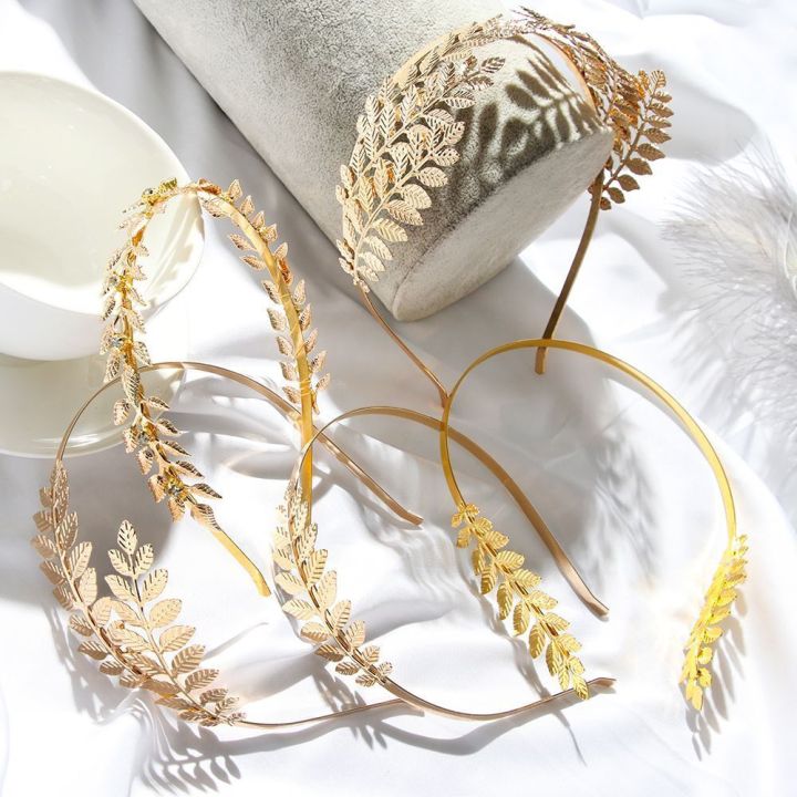 Greek Gold Color Leaf Headbands Bride Wedding Hair Accessories For Women Roman Diadem Crown Tiaras Headpiece Headdress Jewelry