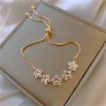 Elegant Inlaid Rhinestone Korean Bracelets Gold Colour Flower Charm Bracelet For Women Fashion Jewelry Accessories Party Gifts. 