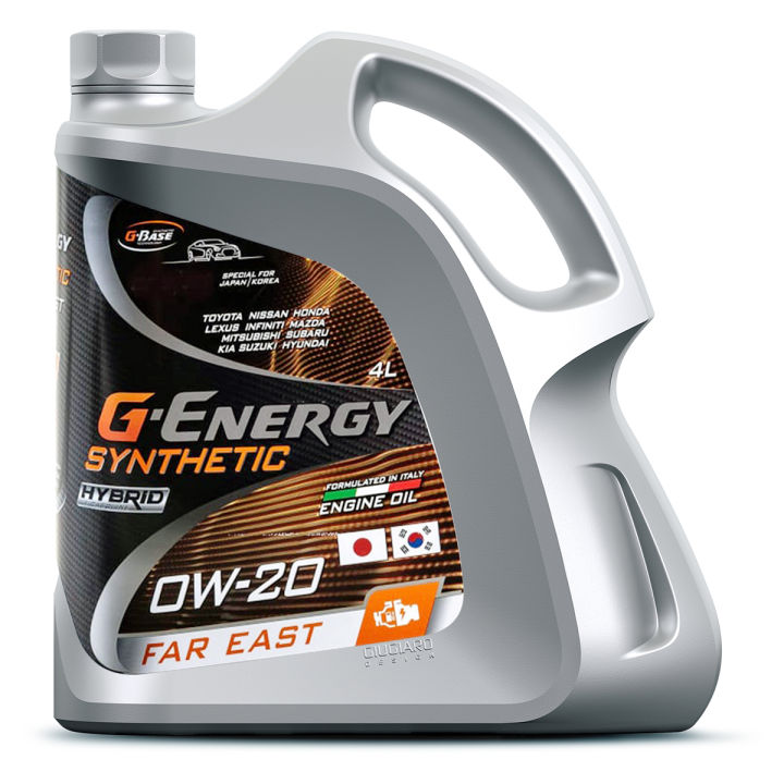 G-Energy Far East 0W-20 Premium Synthetic Hybrid_ Engine Oil 4 Liter, Petrol Car Oil Gasoline Motor Oil Engine Lubricant Mobil Oil 4L Specifically Designed For Passenger Cars, Sedans, Cross Overs, SUV’s, Vans, and Light Trucks, Imported Made in Italy
