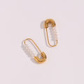 E B belle Official Store Stainless Steel Jewelry Dainty Safety Pin Pearl Earring For Girl 18k Gold Plated Fashion Earring. 