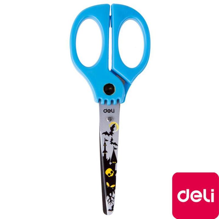Deli Funny Skull Stainless Steel Student Scissors - Symmetric Handle - Printed Blades - Blunt Tip 5.25  - 135mm - 6064