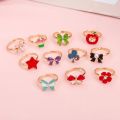 12 Pcs Sweet Cute Adjustable Rings for Children Girls Pretend Play Makeup Toys Cartoon Crystal Jewelry Alloy Animal Enamel Ring. 