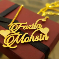 Stylish Name Between Two Hearts, Personalized/Customized Design Name, Pendant Necklace - Name Necklace - Gift Item - Name Locket for Women/Men. 