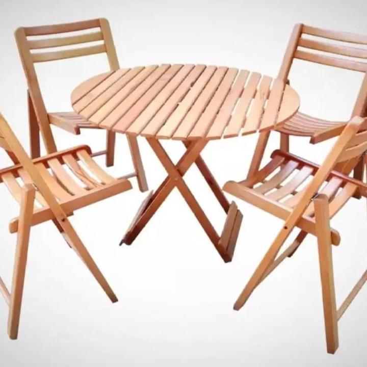 Solid Beech Wood Foldable 4-Chairs with Table