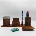 Wooden office Desk Organizer set (6 Tea Coaster/Coasters, Pen Stand and Business Card Holder/mobile stand,) (Brown desk organiser. 