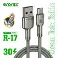 erorex R-17 30W Fast Charging USB-A to Type-C Woven Data Cable– High-Speed Data Sync & Durable Braided Charging Cord. 