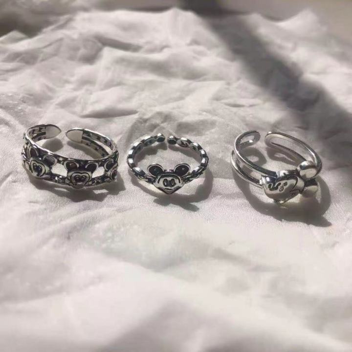 korean ins retro distressed mickey mickey mouse open ring cartoon combination ring adjustable student tide