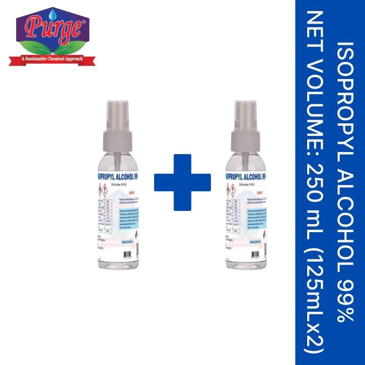 Purge Isopropyl Alcohol 99% 250ml - Pack of 2 x 125ml IPA 0.25L - Disinfectant - Medical Grade - For Cleaning Electronics, Art and Craft, Painting - IPA 99%