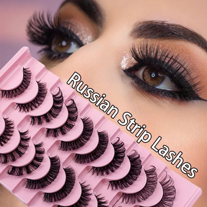 Russian Strip Lashes 10 Pairs 3D Faux Mink Lashes Natural Eyelashes Dramatic False Eyelashes Makeup Wholesale Eyelash Extension