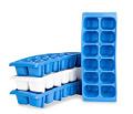 Easy Release Ice Cube Tray Set - Durable Plastic Stackable Easy Twist 14 Cube Trays- Pack of 3. 