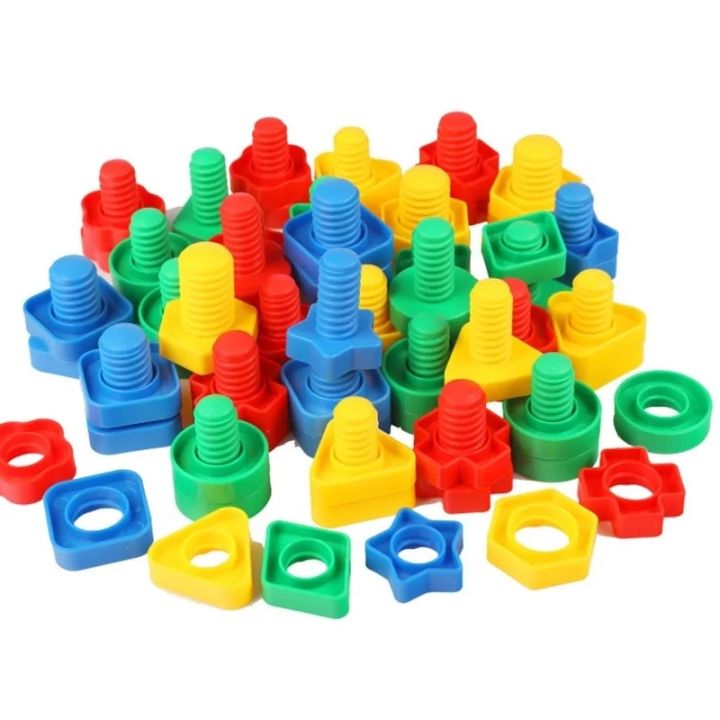 30Pcs/Set Creative Kids Toy Colorful Plastic Insert Blocks Nut Children Mosaic Puzzle Screw Building Block Baby Educational Toys