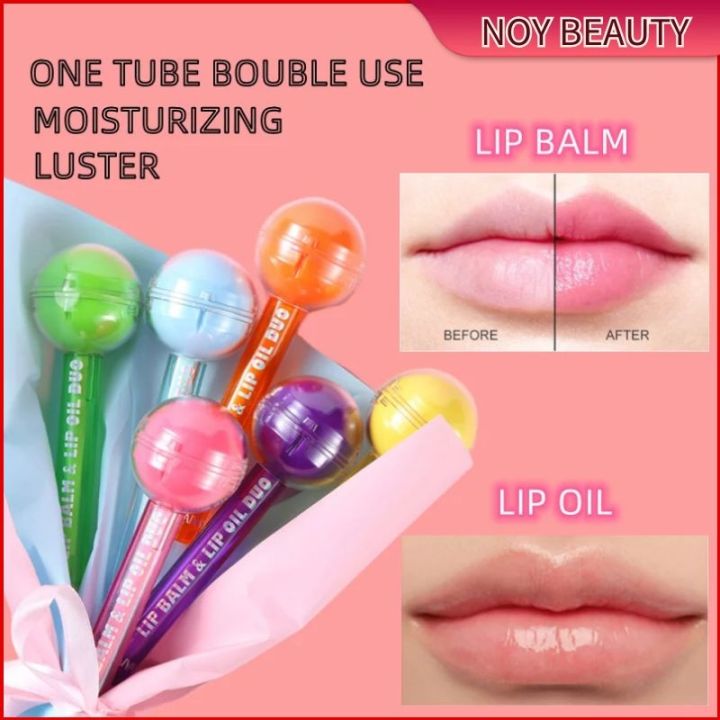 2 In 1 Lollipop Lip Balm Lip Gloss Set Fruit Flavour Color Changing Lip Moisturizing Lipstick Lip Oil Lip Tint Gloss Makeup Cosmetics