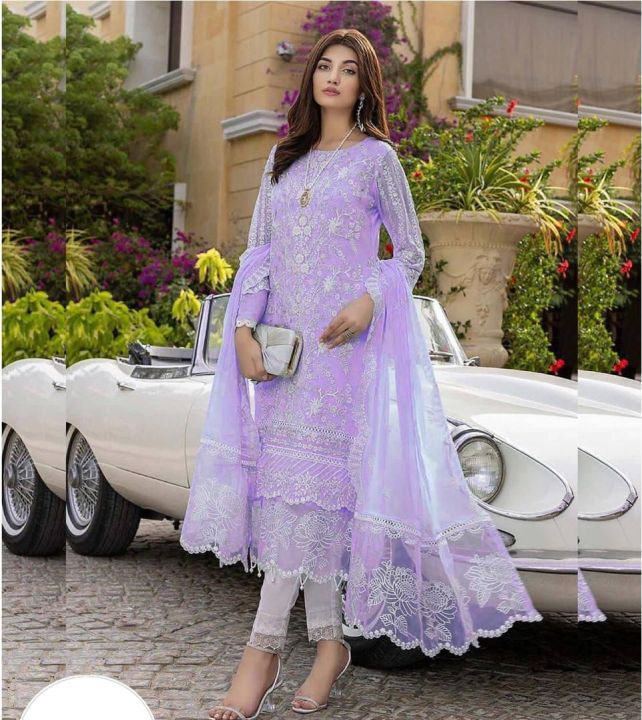 Thread & Sequins Embroidered Organza Dress Traditional Fancy Shalwar Kameez