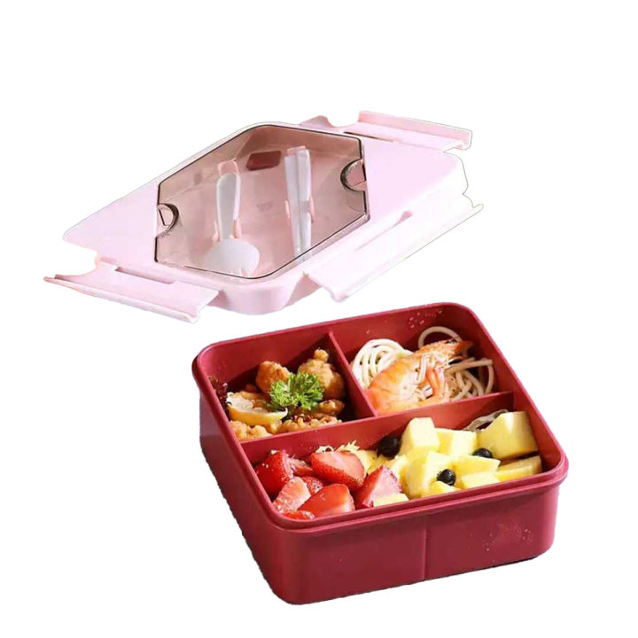 Lunch Box 3 Compartment With Utensils Eco-Friendly Leakproof Microwave Safe