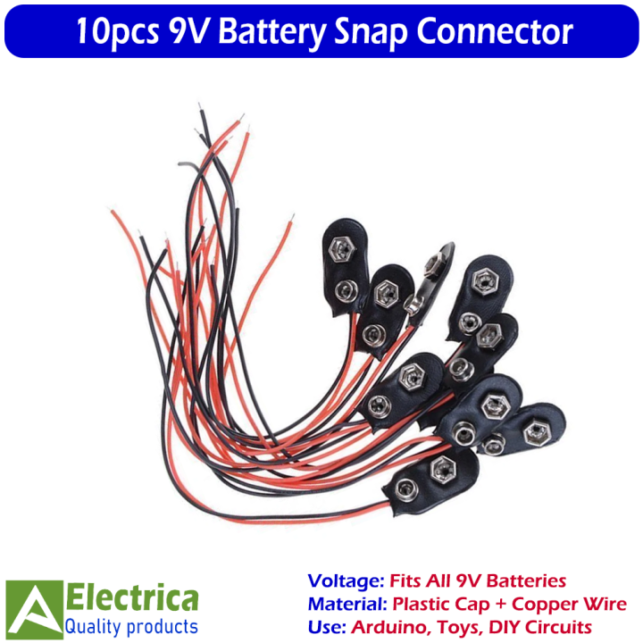 10Pcs 9V Battery Snap Connector Cap with Wire Leads Durable Clip for Arduino Boards, DIY Circuits, LED Projects, Toys, and Electronic Prototyping by Electrica