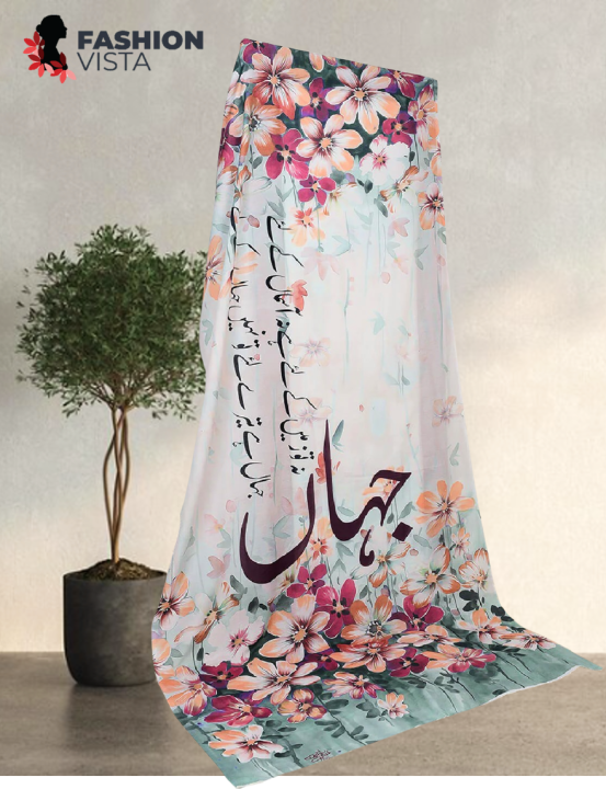 Fashion Vista Swiss Digital Printed Urdu Calligraphy Dupatta for Women and Girls