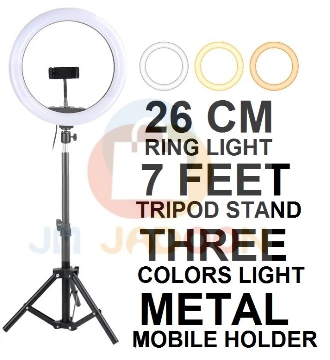 26CM Selfie LED Ring Light 7 Feet Tripod Stand & Mobile Phone Holder 26 CM ring light with Best Quality 7ft Aluminum tripod Stand for videos Photography Tiktok Light youtube Light 26cm Ringlight 7feet Tripod Stand  - Photography Kit JM Jadoon