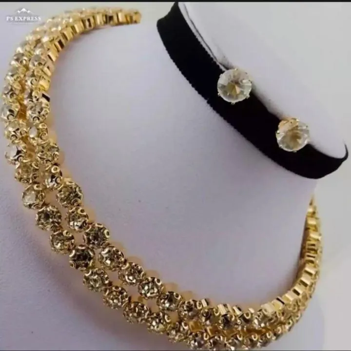 Beautiful%20Chokar/%20necklace%20with%20tops%20-%20%20Jewelry%20Set%20Necklace%20and%20earrings%20For%20Women%20&%20Young%20Girl%20-%20Zircon%20Style%20Gold%202%20Layer%20Necklace%20Set%20with%20Studs%20-%20Image%205