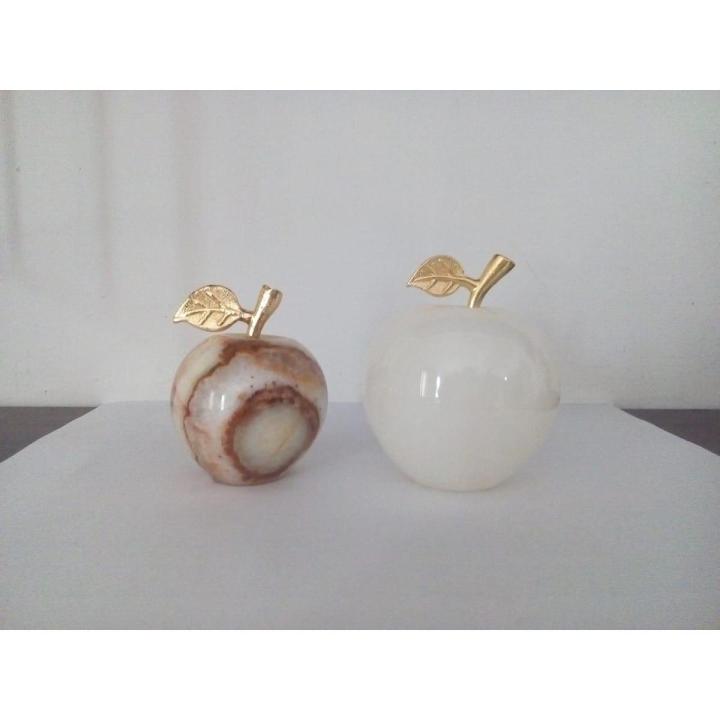 Pack of 2(Medium and Small) Apple shaped marble sculpted home decor item