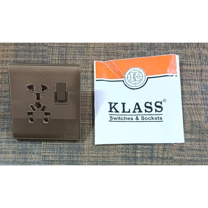 Klass Light Plug 5 in 1 Switches and Sockets Metal Base, Copper Points Sheet Coffee Color 1 Year Warranty