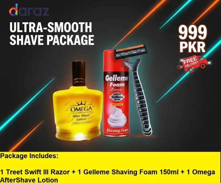 Shaving%20Package%20-%20Gelleme%20Shaving%20Foam%20(150ml)%20+%20Omega%20After%20Shave%20Lotion%20+%20Treet%20Swift-III%20Triple%20Blade%20Razor%20(3-in-1%20Grooming%20Kit)%20-%20Image%203
