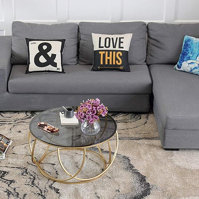 Contemporary Small End Tables for Living Room ,Round Side Tea Coffee Table ,Couch Cocktail Table, Tempered Glass Top and Metal Frame ,Polished Surface