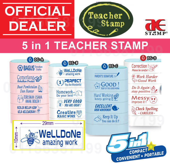 STACKABLE 5in1 Teacher Stamp | Cop Ulasan Guru | Compact Convenient Portable | Review Stamps for Teachers / Preink Stamp | FLASH