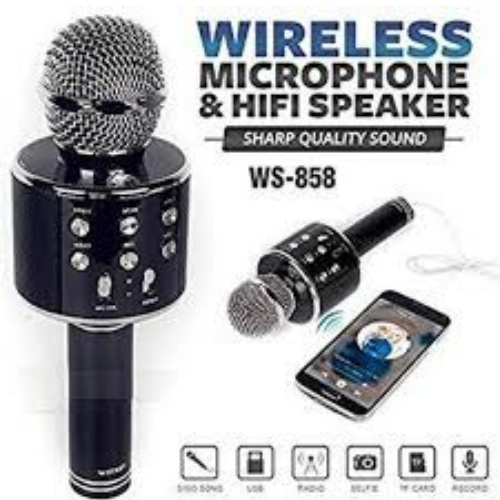 Wireless Mic With Speaker Portable Bluetooth Microphone For Recording With Speaker For Music - 3 in 1 USB / AUX / SD Card Slot Karaoke Handheld Microphone - Golden, Pink, Black, Blue, Grey Colours by sikandar