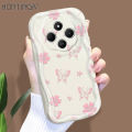 Hontinga for Redmi 14C Back Cover Pink Butterfly Flowers Phone Case Cream Texture Wavy Edge Soft Mobile Cover. 