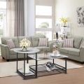 Coffee Table Black Marble Set of 1 Round and Long Rectangle 2 Tiers Wood Storage Shelf Detachable Living Room Black and white Marble. 